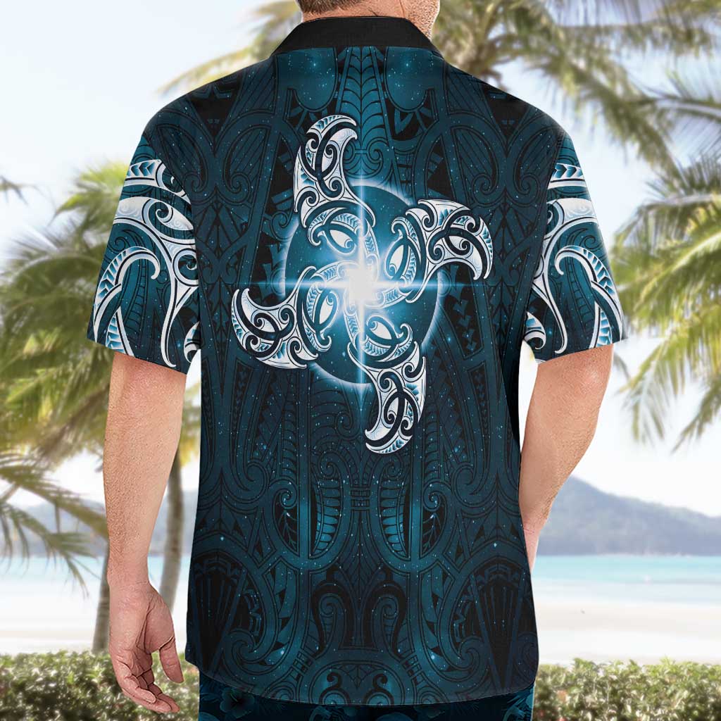 New Zealand Matariki Waita Hawaiian Shirt Maori Moko Dark Blue Galaxy