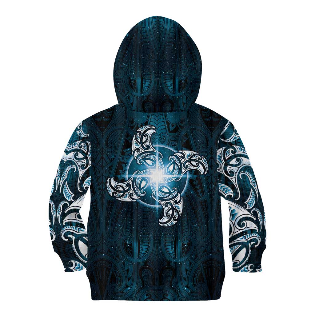 New Zealand Matariki Waita Kid Hoodie Maori Moko Dark Blue Galaxy