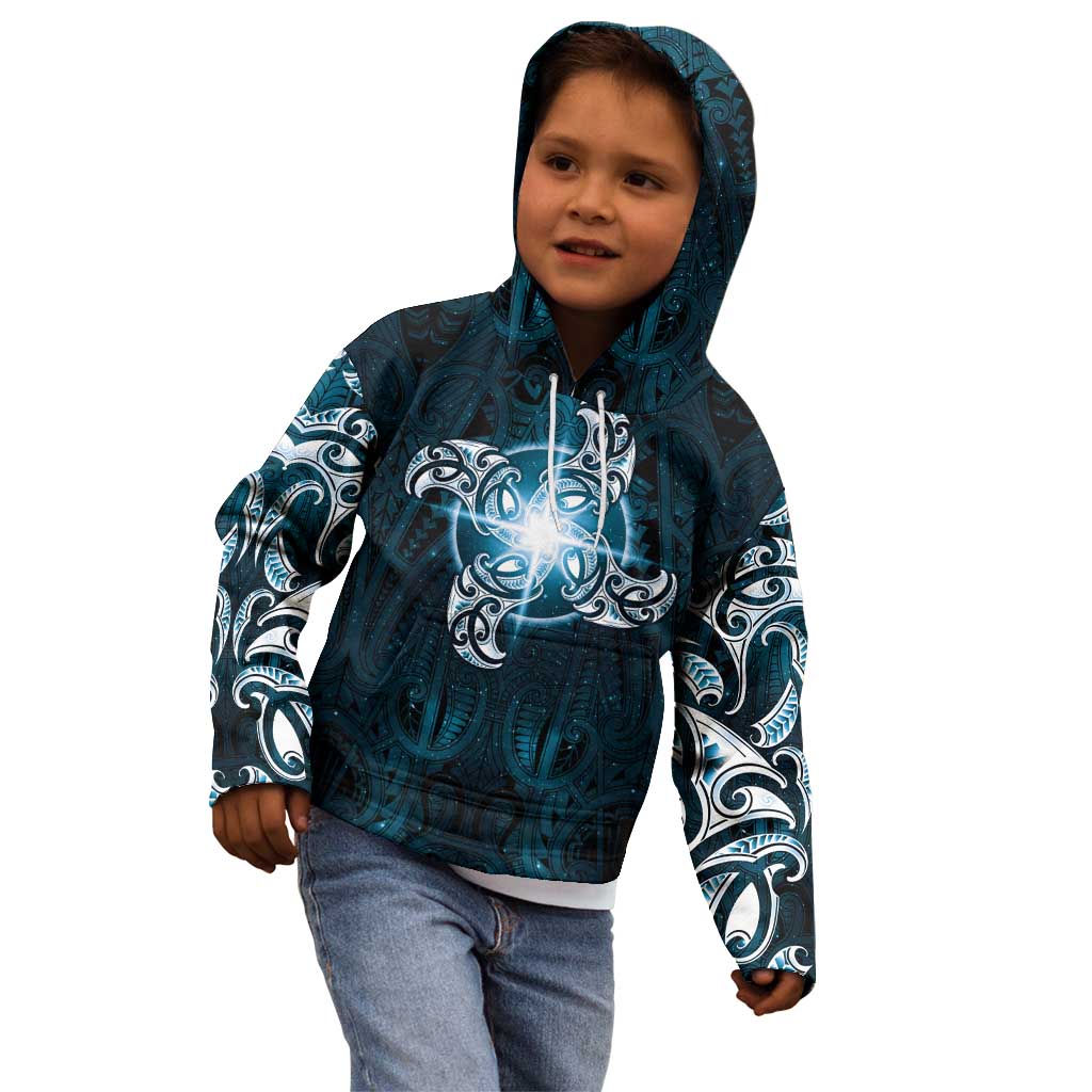 New Zealand Matariki Waita Kid Hoodie Maori Moko Dark Blue Galaxy