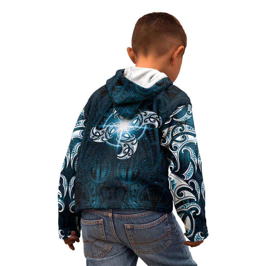 New Zealand Matariki Waita Kid Hoodie Maori Moko Dark Blue Galaxy