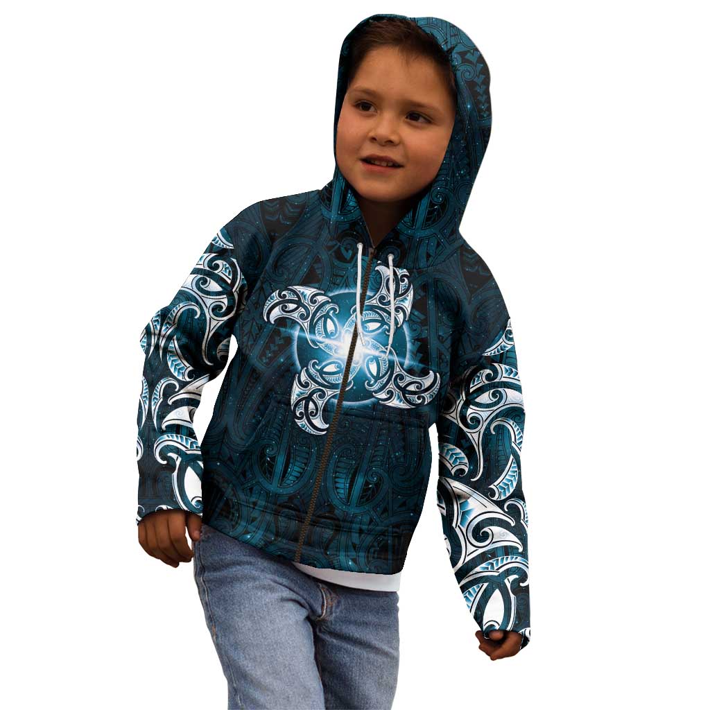 New Zealand Matariki Waita Kid Hoodie Maori Moko Dark Blue Galaxy