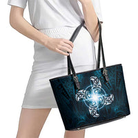 New Zealand Matariki Waita Leather Tote Bag Maori Moko Dark Blue Galaxy