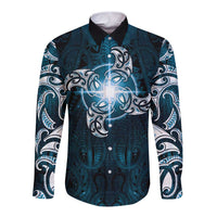 New Zealand Matariki Waita Long Sleeve Button Shirt Maori Moko Dark Blue Galaxy