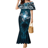 New Zealand Matariki Waita Mermaid Dress Maori Moko Dark Blue Galaxy
