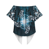 New Zealand Matariki Waita Off Shoulder Wrap Waist Top Maori Moko Dark Blue Galaxy LT05 - Polynesian Pride