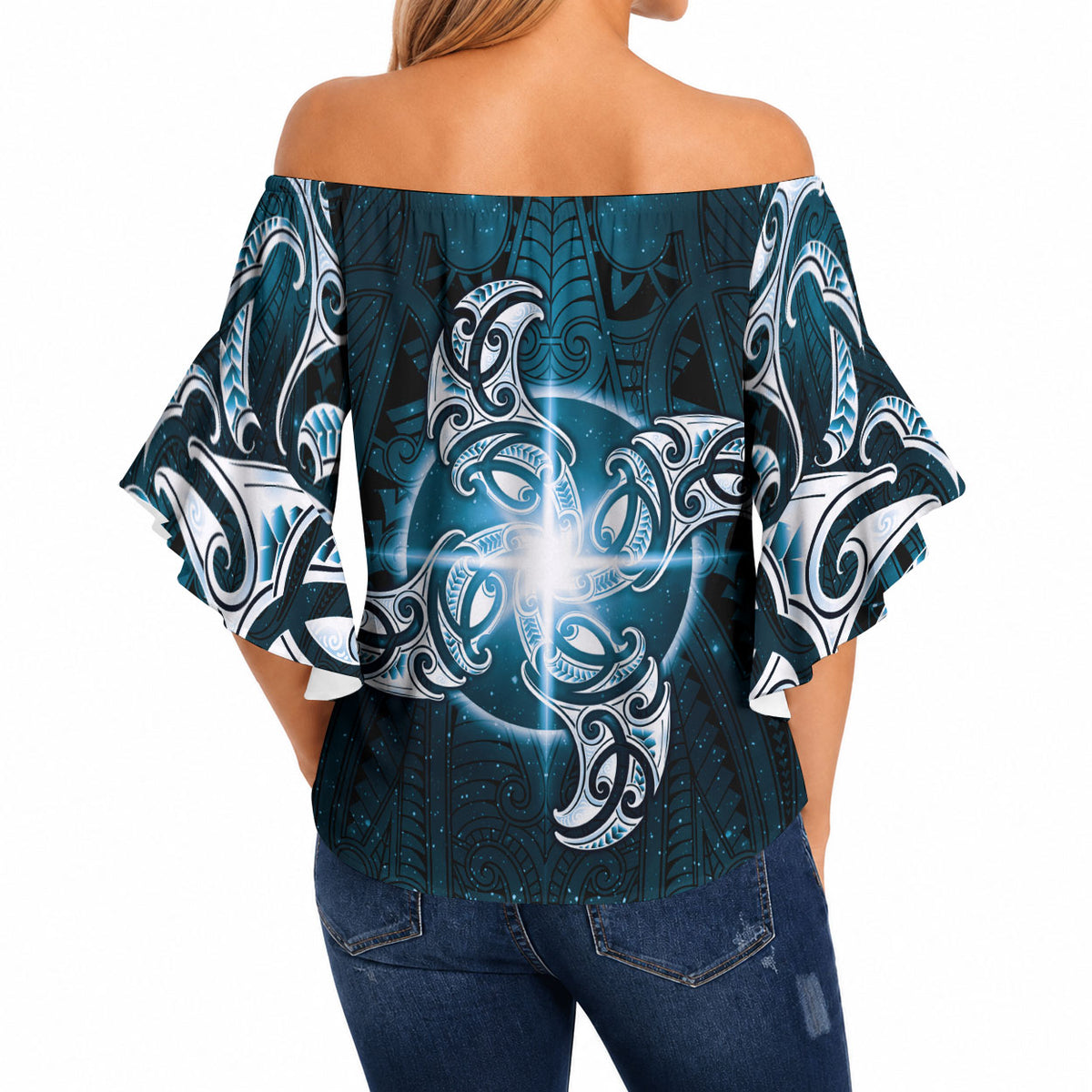 New Zealand Matariki Waita Off Shoulder Wrap Waist Top Maori Moko Dark Blue Galaxy LT05 - Polynesian Pride