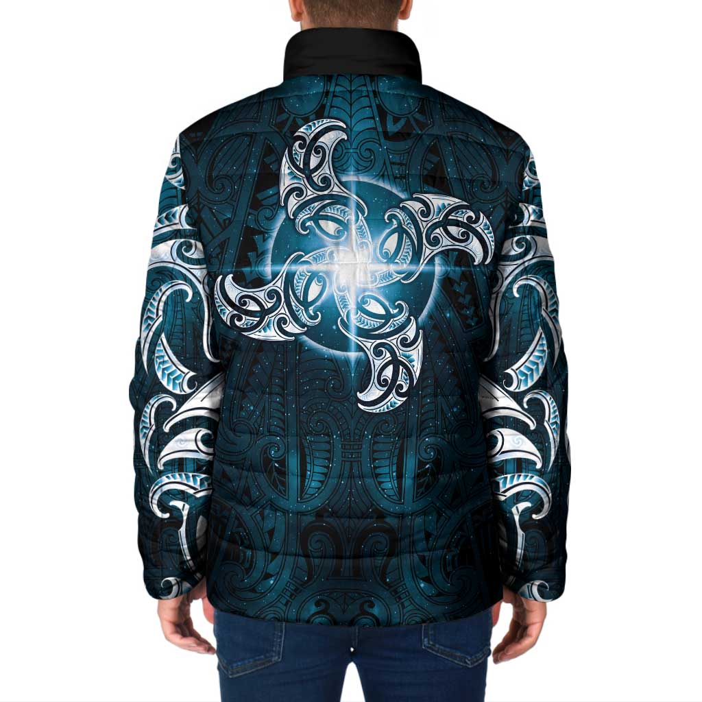 New Zealand Matariki Waita Padded Jacket Maori Moko Dark Blue Galaxy