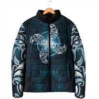 New Zealand Matariki Waita Padded Jacket Maori Moko Dark Blue Galaxy