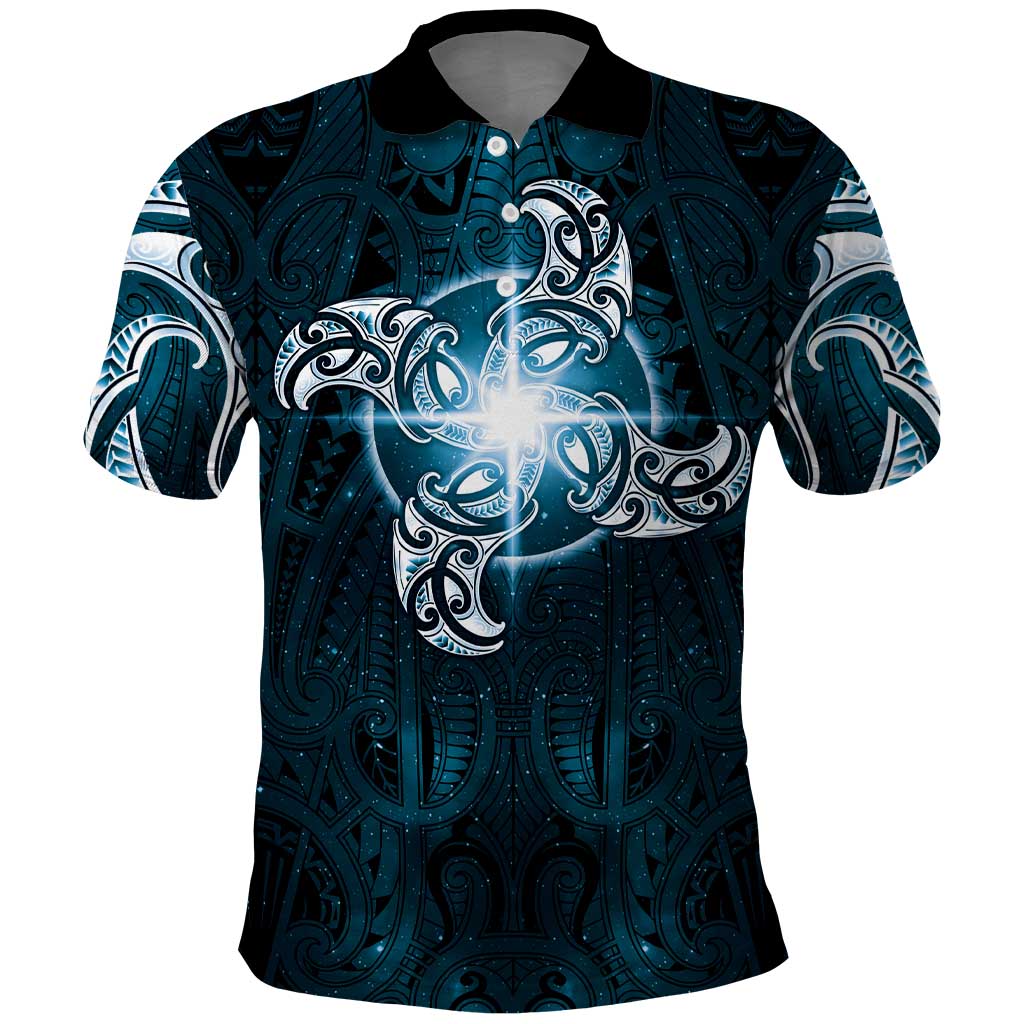 New Zealand Matariki Waita Polo Shirt Maori Moko Dark Blue Galaxy
