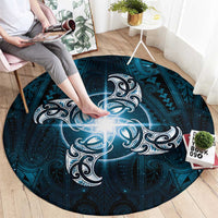 New Zealand Matariki Waita Round Carpet Maori Moko Dark Blue Galaxy