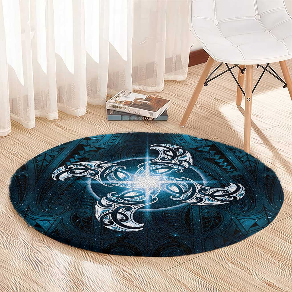 New Zealand Matariki Waita Round Carpet Maori Moko Dark Blue Galaxy