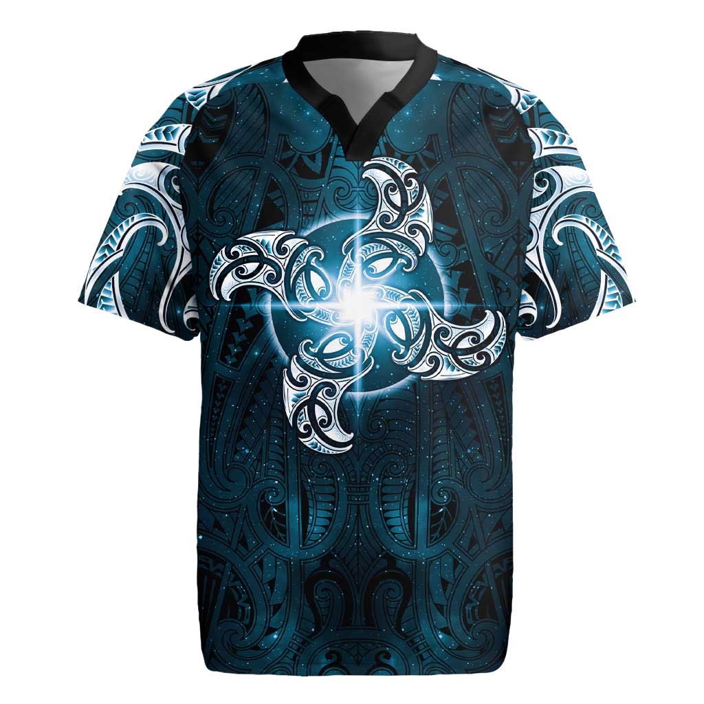New Zealand Matariki Waita Rugby Jersey Maori Moko Dark Blue Galaxy