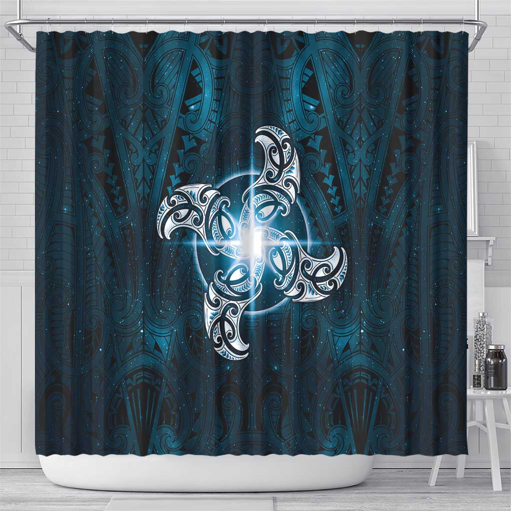 New Zealand Matariki Waita Shower Curtain Maori Moko Dark Blue Galaxy