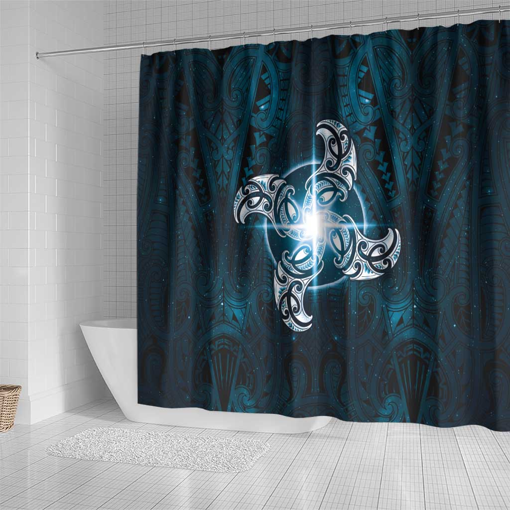 New Zealand Matariki Waita Shower Curtain Maori Moko Dark Blue Galaxy