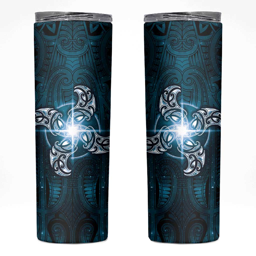 New Zealand Matariki Waita Skinny Tumbler Maori Moko Dark Blue Galaxy LT05 Blue - Polynesian Pride