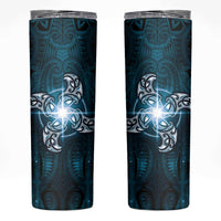 New Zealand Matariki Waita Skinny Tumbler Maori Moko Dark Blue Galaxy LT05 Blue - Polynesian Pride