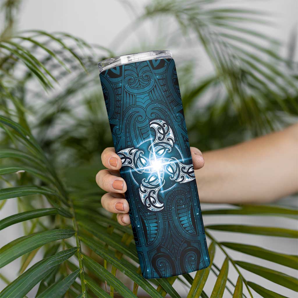 New Zealand Matariki Waita Skinny Tumbler Maori Moko Dark Blue Galaxy LT05 - Polynesian Pride