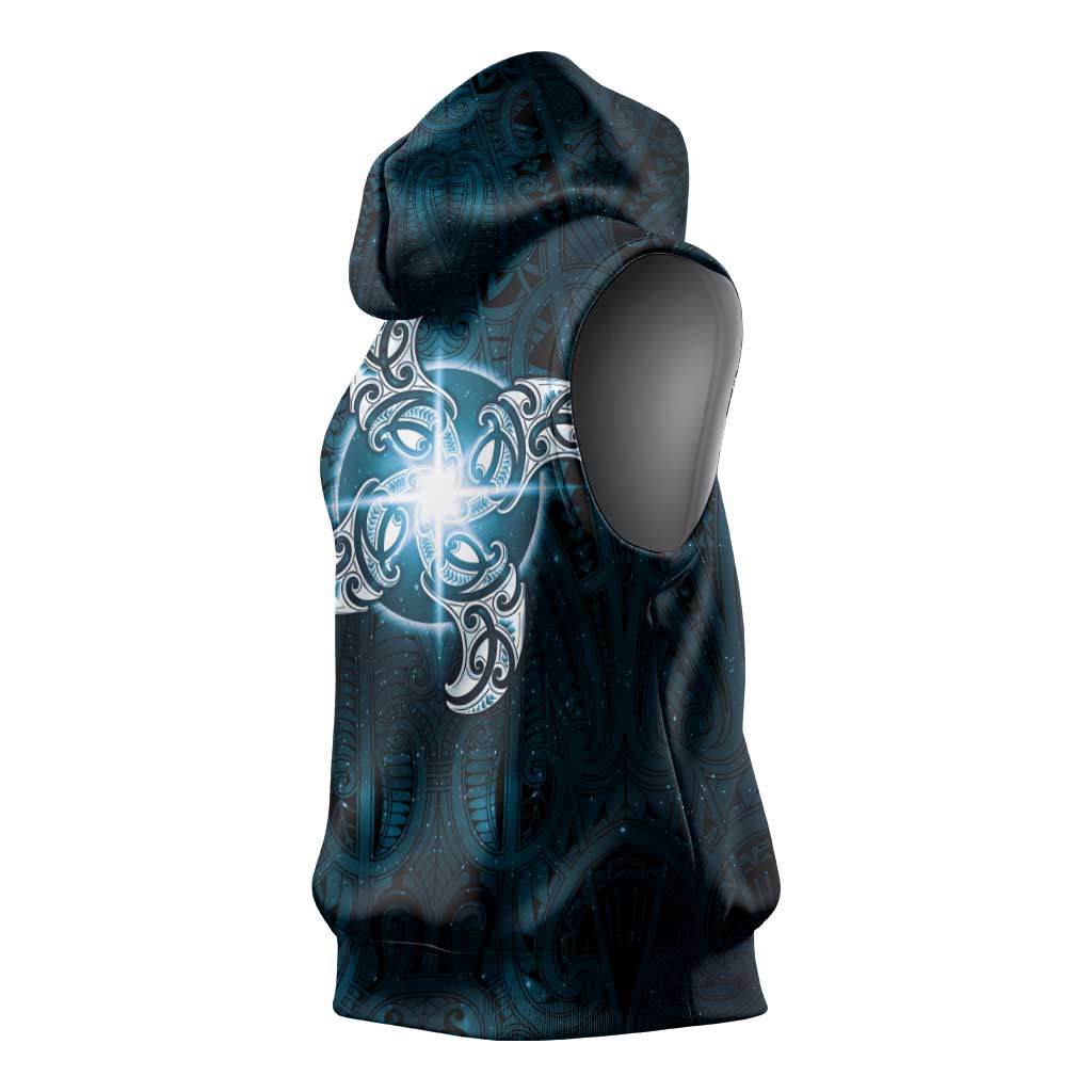 New Zealand Matariki Waita Sleeveless Hoodie Maori Moko Dark Blue Galaxy