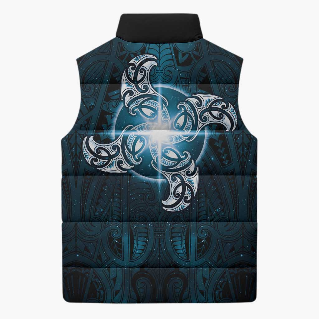 New Zealand Matariki Waita Sleeveless Puffer Jacket Maori Moko Dark Blue Galaxy