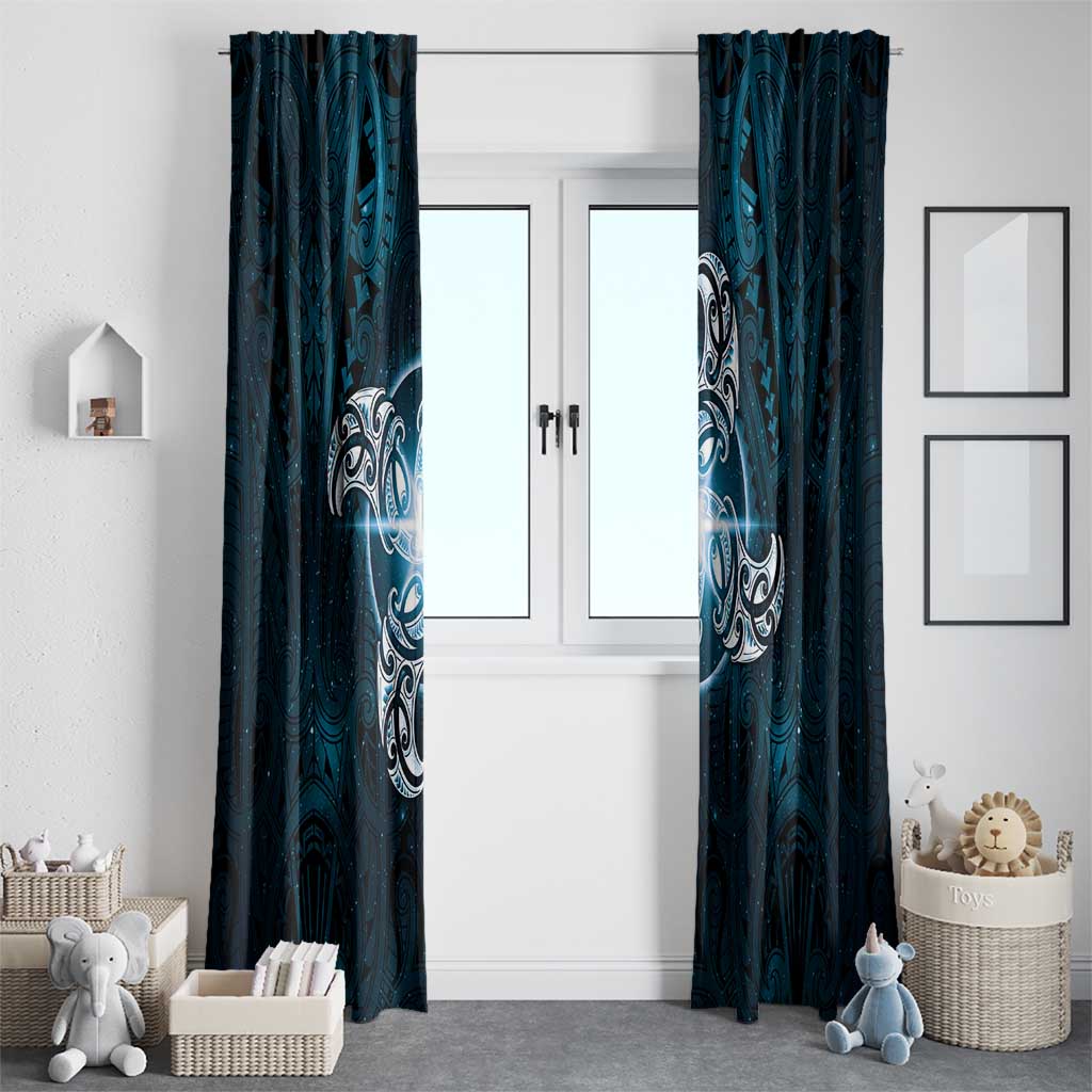 New Zealand Matariki Waita Window Curtain Maori Moko Dark Blue Galaxy