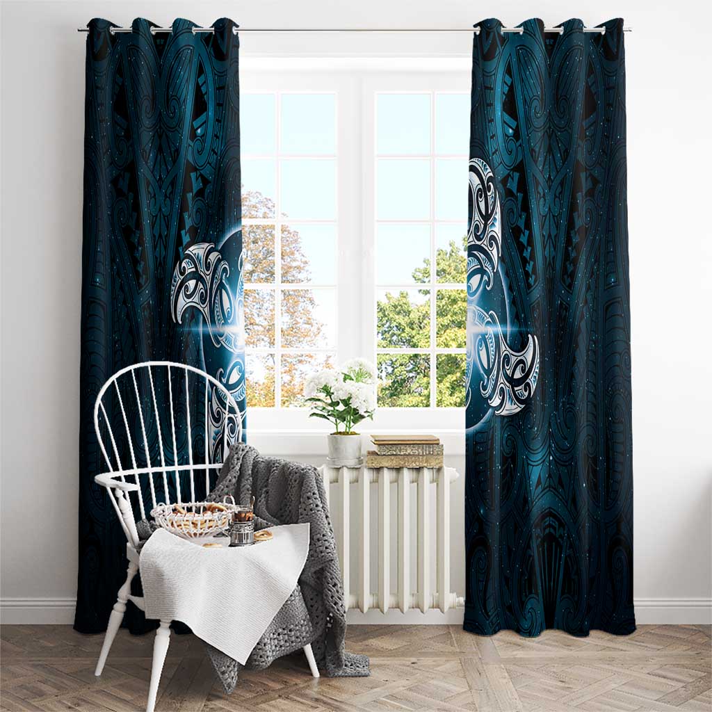 New Zealand Matariki Waita Window Curtain Maori Moko Dark Blue Galaxy