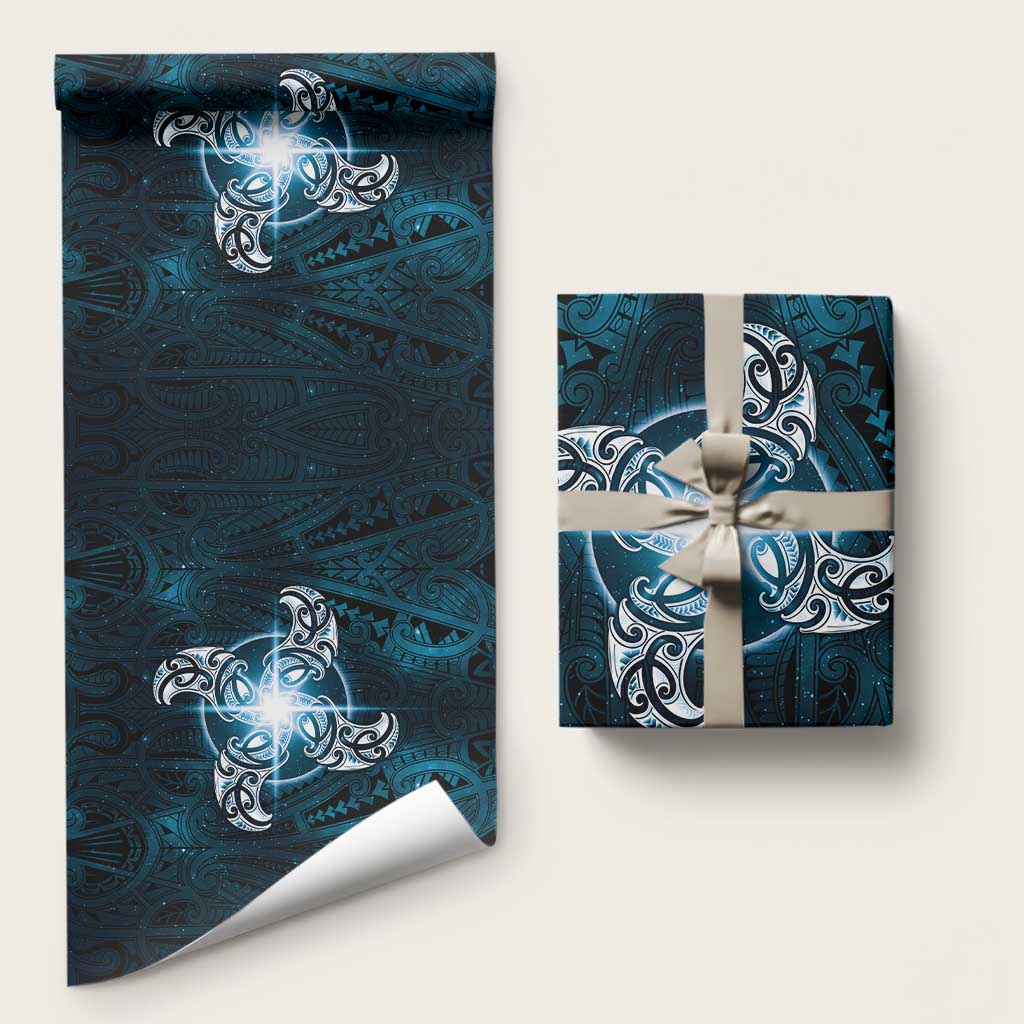New Zealand Matariki Waita Wrapping Paper Maori Moko Dark Blue Galaxy