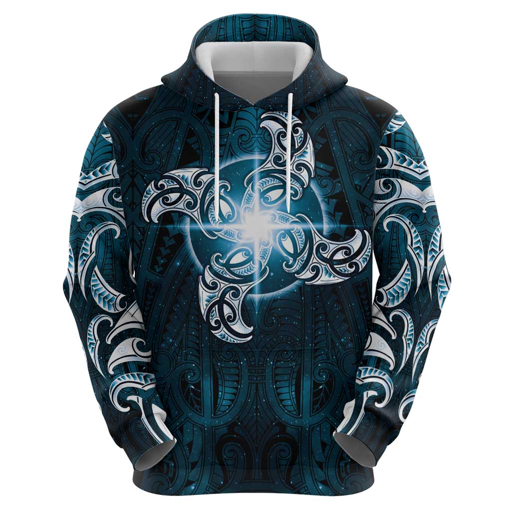 New Zealand Matariki Waita Zip Hoodie Maori Moko Dark Blue Galaxy