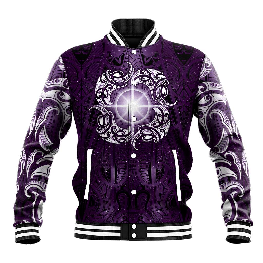 New Zealand Matariki Waipunarangi Baseball Jacket Maori Moko Purple Galaxy