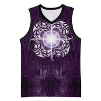 New Zealand Matariki Waipunarangi Basketball Jersey Maori Moko Purple Galaxy LT05 Unisex Purple - Polynesian Pride