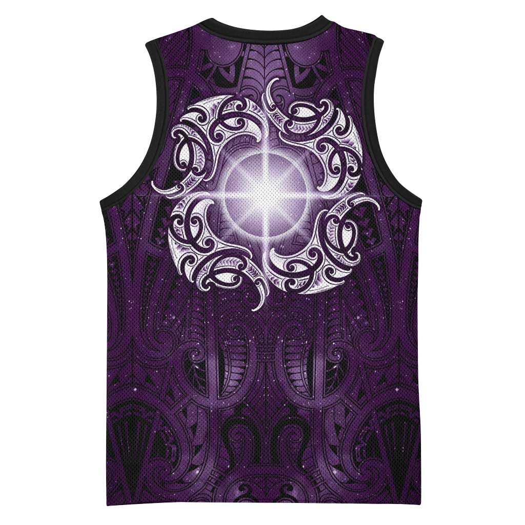 New Zealand Matariki Waipunarangi Basketball Jersey Maori Moko Purple Galaxy LT05 - Polynesian Pride