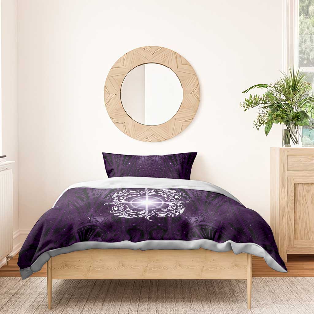 New Zealand Matariki Waipunarangi Bedding Set Maori Moko Purple Galaxy