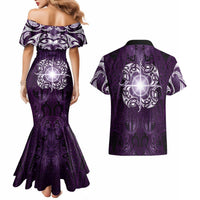 New Zealand Matariki Waipunarangi Couples Matching Mermaid Dress and Hawaiian Shirt Maori Moko Purple Galaxy LT05 - Polynesian Pride