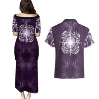 New Zealand Matariki Waipunarangi Couples Matching Puletasi and Hawaiian Shirt Maori Moko Purple Galaxy LT05 - Polynesian Pride
