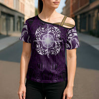 New Zealand Matariki Waipunarangi Cross Shoulder Shirt Maori Moko Purple Galaxy LT05 - Polynesian Pride