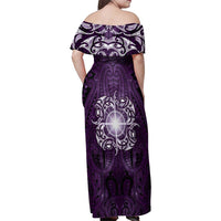 New Zealand Matariki Waipunarangi Family Matching Off Shoulder Maxi Dress and Hawaiian Shirt Maori Moko Purple Galaxy LT05 - Polynesian Pride