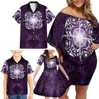New Zealand Matariki Waipunarangi Family Matching Off Shoulder Short Dress and Hawaiian Shirt Maori Moko Purple Galaxy LT05 - Polynesian Pride