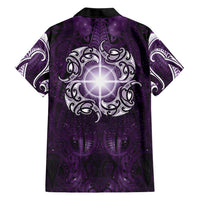 New Zealand Matariki Waipunarangi Family Matching Off Shoulder Short Dress and Hawaiian Shirt Maori Moko Purple Galaxy LT05 - Polynesian Pride