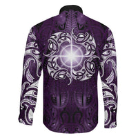 New Zealand Matariki Waipunarangi Family Matching Off Shoulder Short Dress and Hawaiian Shirt Maori Moko Purple Galaxy LT05 - Polynesian Pride