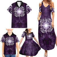 New Zealand Matariki Waipunarangi Family Matching Summer Maxi Dress and Hawaiian Shirt Maori Moko Purple Galaxy LT05 - Polynesian Pride