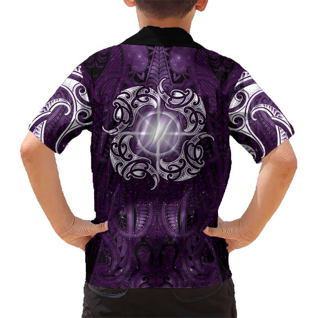 New Zealand Matariki Waipunarangi Family Matching Tank Maxi Dress and Hawaiian Shirt Maori Moko Purple Galaxy LT05 - Polynesian Pride