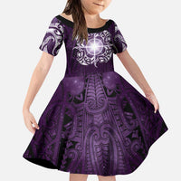 New Zealand Matariki Waipunarangi Family Matching Tank Maxi Dress and Hawaiian Shirt Maori Moko Purple Galaxy LT05 Daughter's Dress Purple - Polynesian Pride