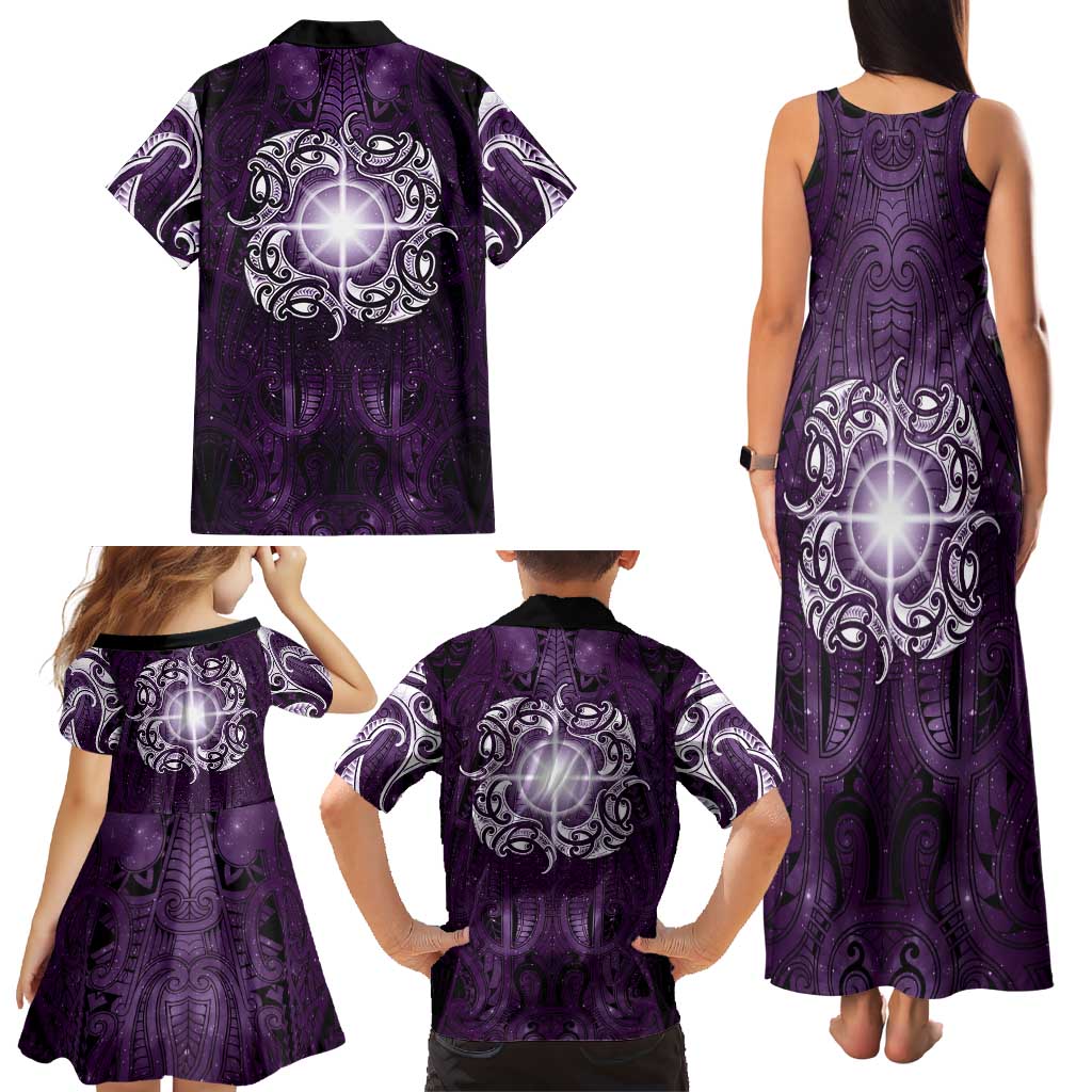 New Zealand Matariki Waipunarangi Family Matching Tank Maxi Dress and Hawaiian Shirt Maori Moko Purple Galaxy LT05 - Polynesian Pride