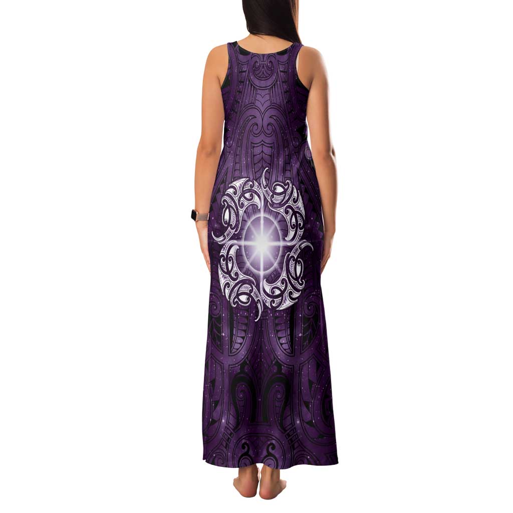 New Zealand Matariki Waipunarangi Family Matching Tank Maxi Dress and Hawaiian Shirt Maori Moko Purple Galaxy LT05 - Polynesian Pride
