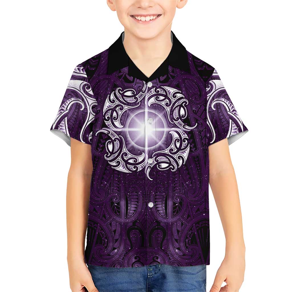 New Zealand Matariki Waipunarangi Family Matching Tank Maxi Dress and Hawaiian Shirt Maori Moko Purple Galaxy LT05 Son's Shirt Purple - Polynesian Pride