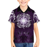 New Zealand Matariki Waipunarangi Family Matching Tank Maxi Dress and Hawaiian Shirt Maori Moko Purple Galaxy LT05 Son's Shirt Purple - Polynesian Pride