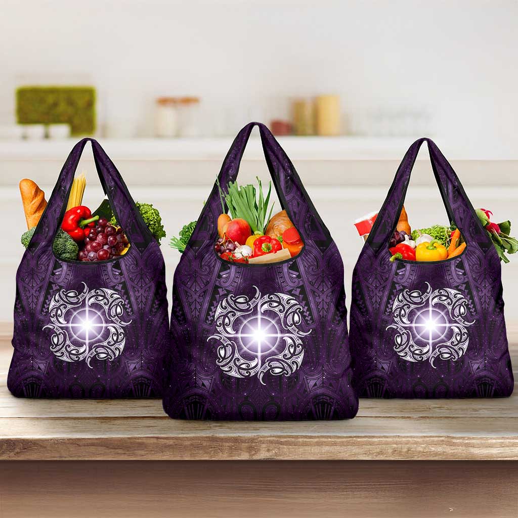 New Zealand Matariki Waipunarangi Grocery Bag Maori Moko Purple Galaxy