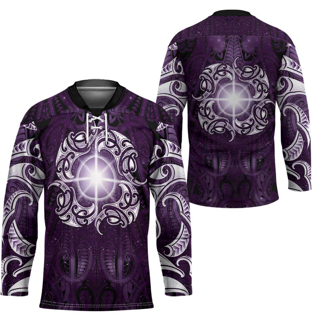 New Zealand Matariki Waipunarangi Hockey Jersey Maori Moko Purple Galaxy LT05 - Polynesian Pride
