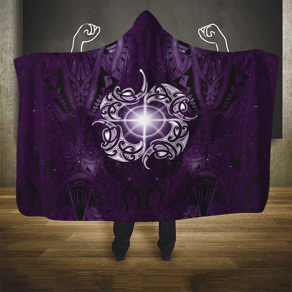 New Zealand Matariki Waipunarangi Hooded Blanket Maori Moko Purple Galaxy