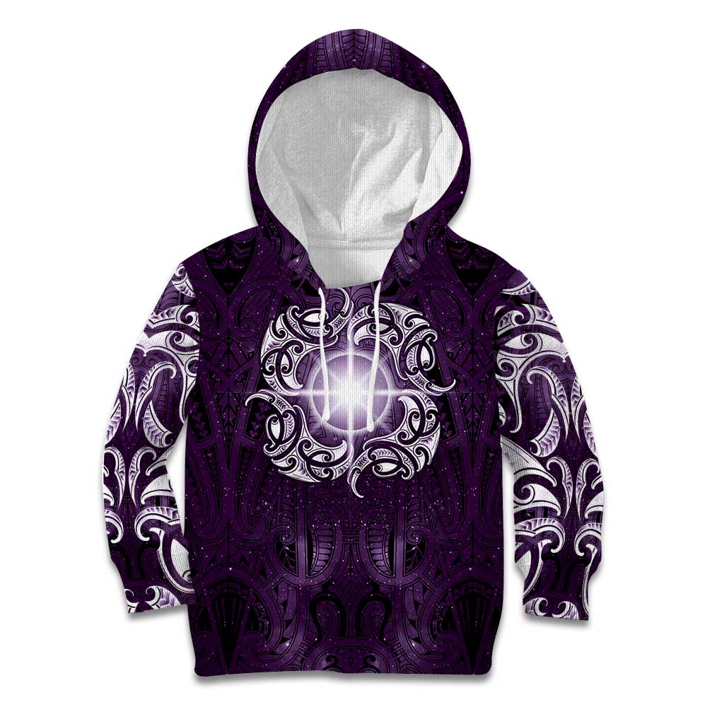 New Zealand Matariki Waipunarangi Kid Hoodie Maori Moko Purple Galaxy LT05 Hoodie Purple - Polynesian Pride