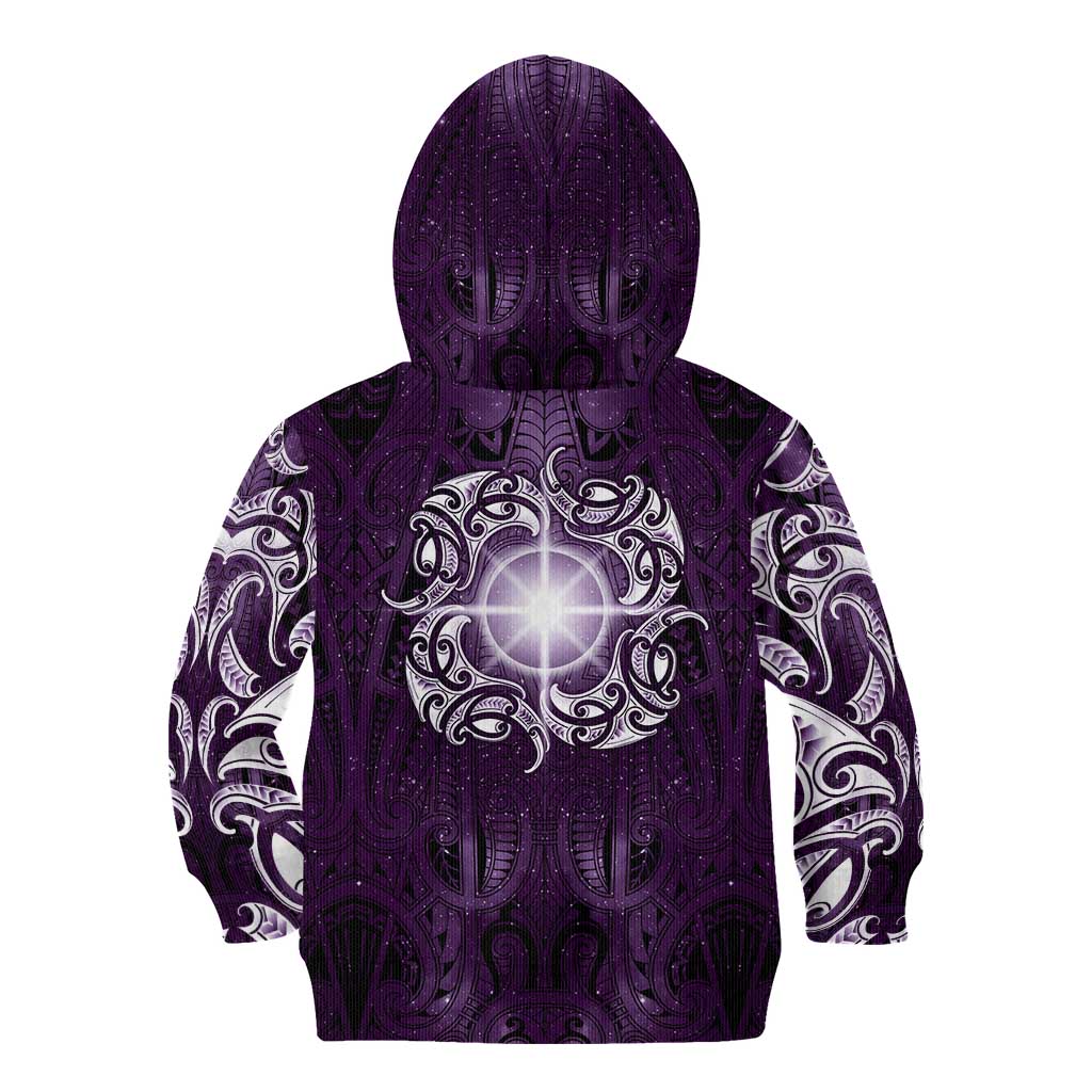 New Zealand Matariki Waipunarangi Kid Hoodie Maori Moko Purple Galaxy LT05 - Polynesian Pride